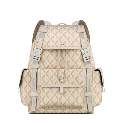 DIOR/迪奧 22春夏新款HIT THE ROAD系列 男士自然色CD Diamond圖案帆布皮革飾邊翻蓋抽繩雙肩背包1ESBA163CDP_H110