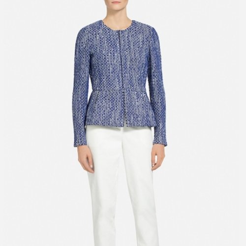 St.John/盛薔藍色修身紋理針織女士夾克K6100V1