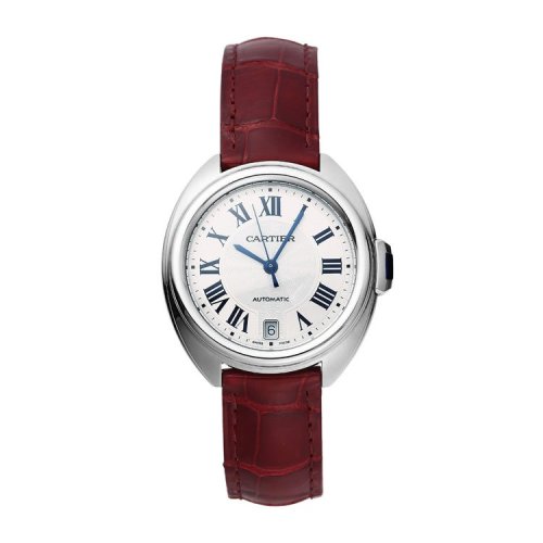CARTIER/卡地亞 鑰匙系列精鋼表殼酒紅色鱷魚皮表帶女士自動機械腕表 35毫米