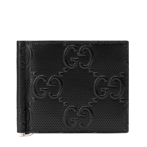 GUCCI/古馳 22春夏新款 男士黑色皮革老花印花壓紋錢夾6766561W3AN1000