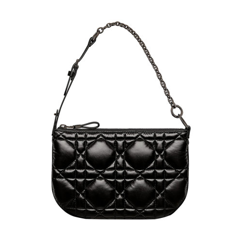 DIOR/迪奧 22新款 DIOR Caro系列 女士黑色mini絎縫小牛皮釕飾面金屬鏈肩背手拿包S5139BNGX_M900