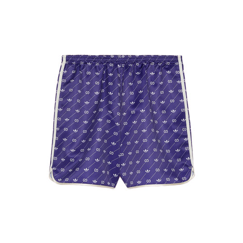 GUCCI/古馳 22年秋冬新款 adidas聯(lián)名系列 男士象牙白色/藍(lán)色聚酯纖維混紡面料斜紋老花印花短褲?701367ZAJCZ9093