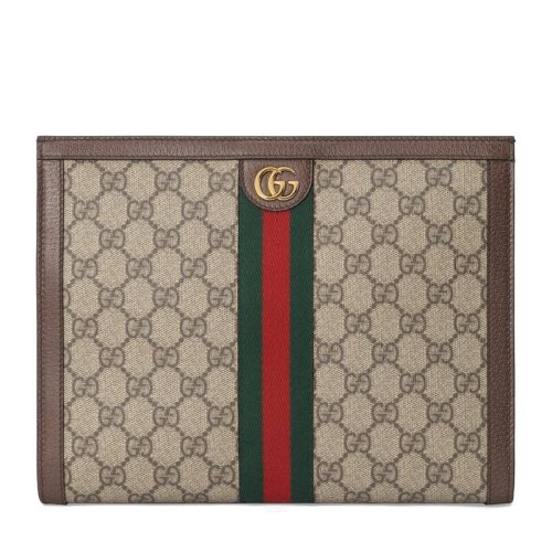 GUCCI/古馳 經(jīng)典Ophidia系列 老花拼接棕色皮革紅綠織帶手拿包 62554996IWG8745