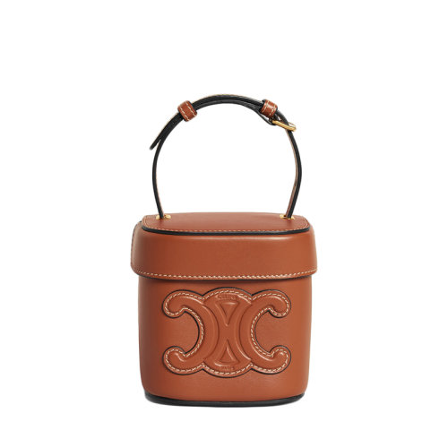 CELINE/賽琳 22春夏新款BOX TRIOMPHE系列 女士小號(hào)黃褐色小牛皮凱旋印花金扣手提單肩盒子包199263DU3.04LU
