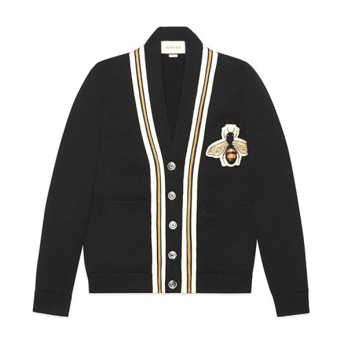 GUCCI/古馳 古琦男裝 時(shí)尚百搭 男士 黑色羊毛蜜蜂針織衫/毛衣 456883 X5H38 1082