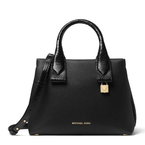 MichaelKors/邁克·科爾斯 /Rollins系列女士黑色小牛皮蛇紋壓紋小號手提包單肩斜挎包