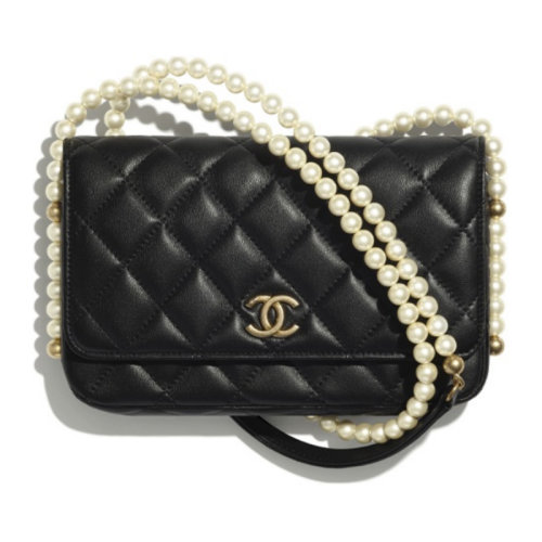 CHANEL/香奈兒 2022年春夏新款 女包woc小牛皮 金扣珍珠鏈 單肩斜挎包