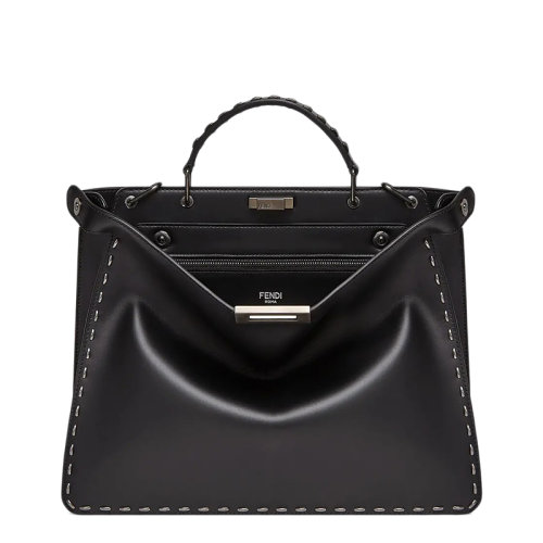 FENDI/芬迪 21新款PEEKABOO ISEEU系列 男士中號黑色明線小牛皮旋轉(zhuǎn)扣單肩斜挎手提包7VA529AHMQF0XB8