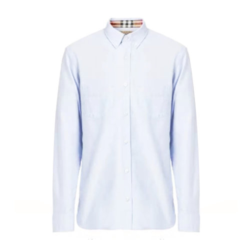 純棉淺藍(lán)色休閑男士長(zhǎng)袖襯衫 BURBERRY/博柏利 巴寶莉 男裝 男士襯衫 襯衣 瑕疵特賣