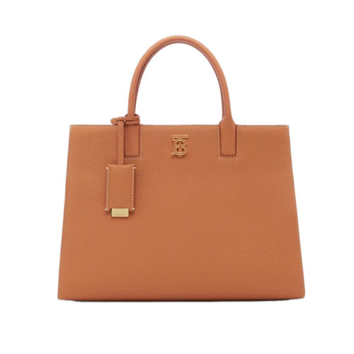 BURBERRY/博柏利 22新款 Frances系列 女士迷你暖赤褐棕色鞣制粒紋皮革單肩手提托特包80609761