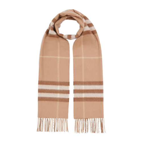 BURBERRY/博柏利【20春夏新款】女士駝色經(jīng)典格紋TB秀標羊絨圍巾圍脖8016399