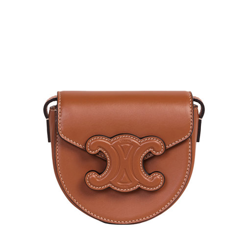 CELINE/賽琳 22新款BESACE CUIR TRIOMPHE系列 女士迷你黃褐色光滑牛皮革單肩斜挎包10J303DPQ.04LU
