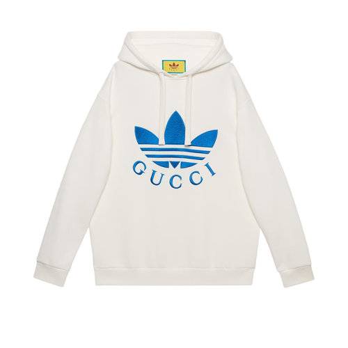  GUCCI/古馳 22年秋冬新款 adidas聯(lián)名系列 女士白色純棉重磅毛氈面料正面Logo連帽衫衛(wèi)衣702607XJEDA9088