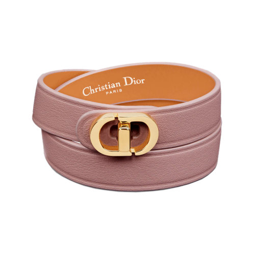 DIOR/迪奧 22新款 30 MONTAIGNE系列 女士玫瑰粉色小牛皮配鍍金金屬雙環(huán)手環(huán)B1760WOMCM_D17P