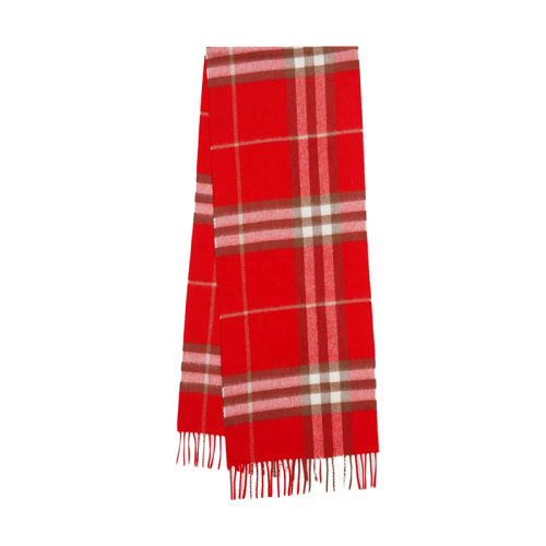 BURBERRY/博柏利新款 男女同款紅色經(jīng)典格紋羊絨流蘇圍巾80164021