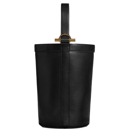 Bottega Veneta/葆蝶家 22新款 女士大號黑色小牛皮帶金屬環(huán)滑動肩帶抽繩內(nèi)袋黃銅飾面單肩包716058V2EB01019