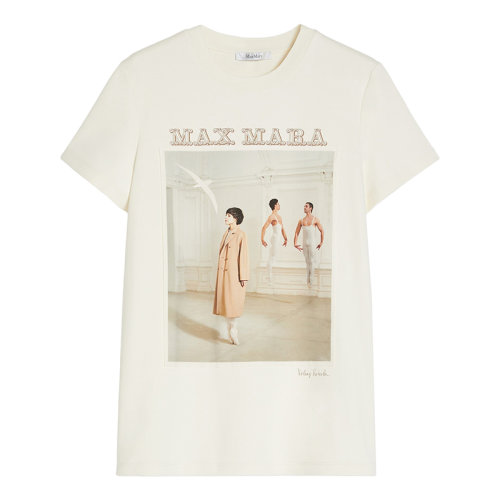 MaxMara/麥絲瑪拉  BALLO系列 女士米色圓領(lǐng)短袖純棉針織T恤1946121906005