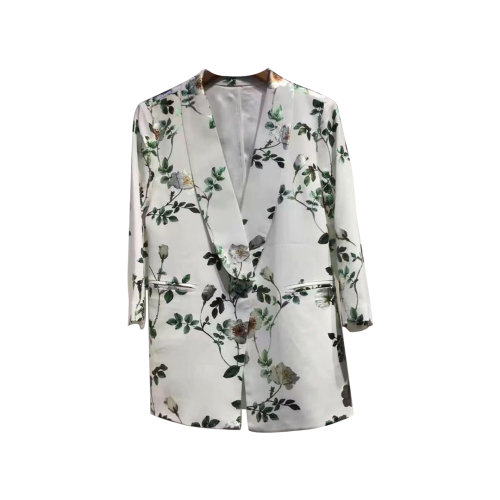 GeleiStory/GeleiStory  新款植物燙畫印花醋酸西裝外套高貴低調(diào)清爽  女裝＞女士西裝＞女士西服