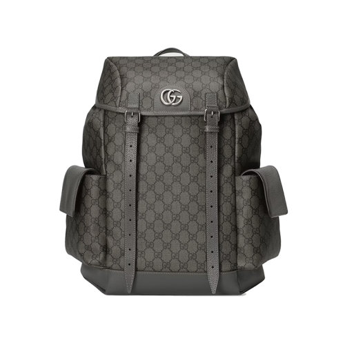GUCCI/古馳 23春夏新款 Ophidia GG系列 男士中號(hào)灰色/黑色帆布配皮鈀飾面雙G磁扣翻蓋開(kāi)合調(diào)節(jié)肩帶雙肩包598140FABHU8863