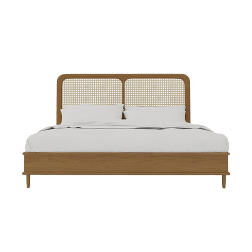 GeleiStory/GeleiStory  簡(jiǎn)約現(xiàn)代實(shí)木雙人床家用北歐藤編1.5米單人床民宿實(shí)木1.8米藤床