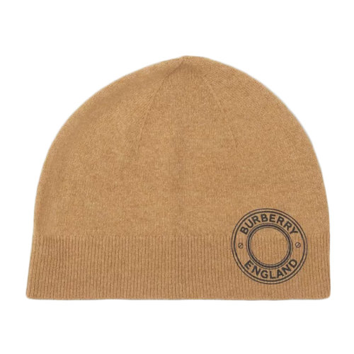 BURBERRY/博柏利新款 男女通用駝色徽標圖案羊絨毛線帽80450821