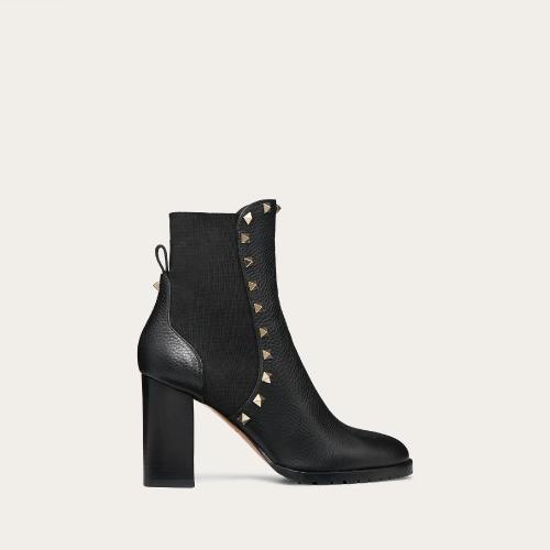  VALENTINO華倫天奴 22年秋冬 女士 短靴 Bottines Rockstud en cuir de veau graine. Talon :