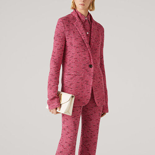 St.John/盛薔女士紅色粗花呢尖領(lǐng)針織女士短袖襯衫K311002