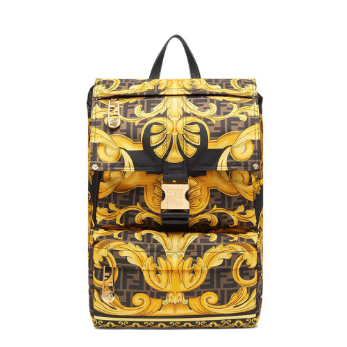 FENDI/芬迪 22新款FENDINESS系列 男士Fendace聯(lián)名款中號(hào)拼色FF印花尼龍單搭扣開(kāi)合雙肩包7VZ066AIT1F1HEX