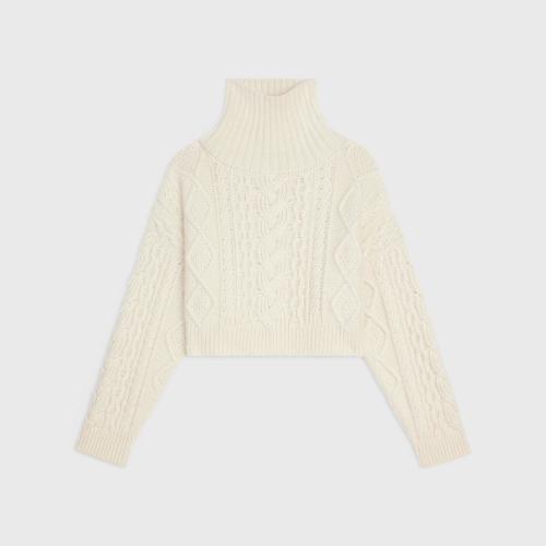  CELINE賽琳思琳 22年秋冬 女士 針織衫 PULL CROPPED COL MONTANT CACHEMIRE ARAN 2A54U704R.0