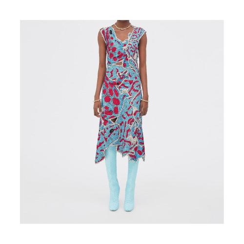  BV葆蝶家 22年秋冬 女士 連衣裙 robe en patchwork de viscose et soie imprimee 718893V2FW0