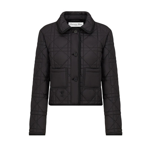 DIOR/迪奧 22年春夏新款 女士黑色滌綸絎縫塔夫綢科技面料超大藤格紋夾克外套247V62A2827_X9000