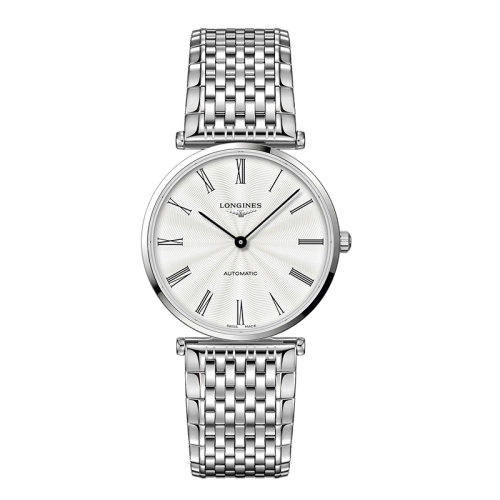 LONGINES/浪琴 嘉嵐系列 男女同款銀色“flinqué”自動機械精鋼表殼表帶腕表38毫米L4.918.4.71.6