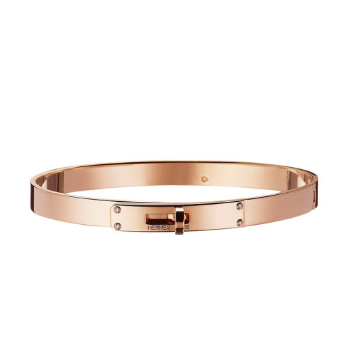 HERMES/愛馬仕 經(jīng)典Kelly系列 小號18K金玫瑰金鑲嵌四顆鉆石手鐲H109032B