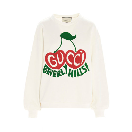  GUCCI/古馳 女裝 櫻桃圖案 品牌字母LOGO 女士白色棉質(zhì)長袖圓領(lǐng)秋冬衛(wèi)衣 631695XJCRT9095