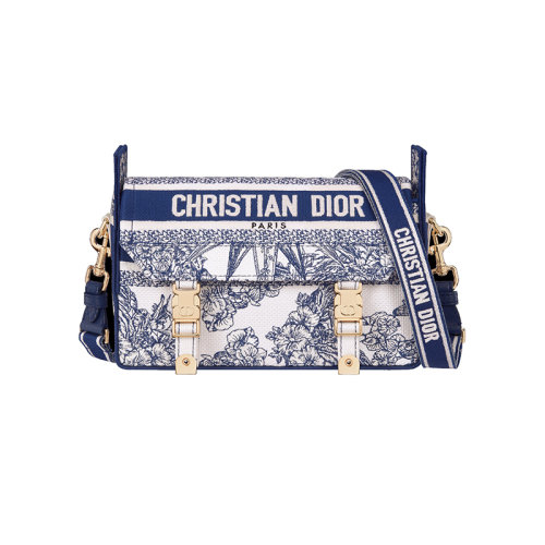 DIOR/迪奧 23新款 CAMP系列 女士小號(hào)白色帆布藍(lán)色刺繡字母標(biāo)志調(diào)節(jié)拆卸肩帶單肩斜挎包M1241ORVX_M933