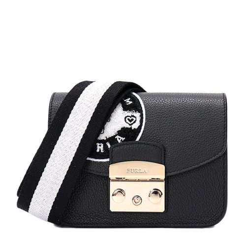 FURLA/芙拉 女士黑色牛皮時尚經(jīng)典單肩包斜挎包印花小方包女包 904040