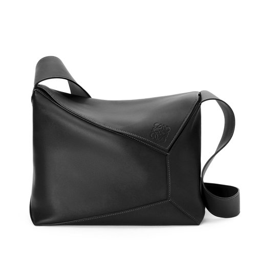 LOEWE/羅意威 22春夏新款Puzzle Hobo系列 男士黑色牛皮革斜跨單肩hobo包0010651255