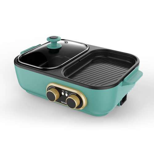 PETRUS/柏翠 PE2320多功能涮烤一體鍋家用迷你小火鍋不粘易清洗旋鈕獨立控溫森林綠