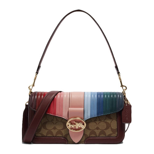 COACH/蔻馳女士淺棕拼彩虹色PVC配皮磁扣開合單肩包斜挎包手提包酒神包腋下包女包 C1530IMS3T