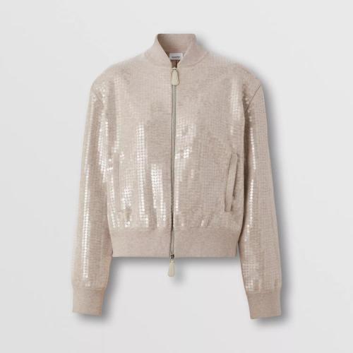  BURBERRY 22年秋冬 女士 Sequinned Cashmere Cotton Blend Bomber Jacket 80632521