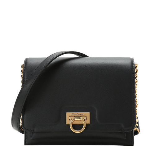 Salvatore Ferragamo/菲拉格慕 女士 女包 黑色皮革時尚斜挎包單肩包 21I163 730349