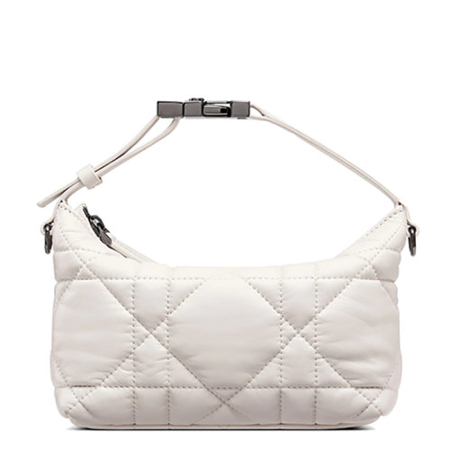 DIOR/迪奧 22春夏新款DIORTRAVEL NOMAD系列 女士小號白色超大藤格紋牛皮革帶有CD軍用風格的釕飾面金屬搭扣拉鏈開合手提手拿包S5553BMIG_M030