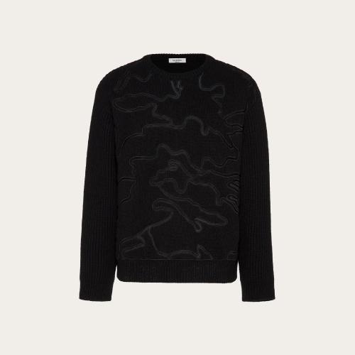  VALENTINO華倫天奴 22年秋冬 男士 長袖襯衫 PULL RAS-DU-COU BRODé CAMOUFLAGE OPEN CUTS XV