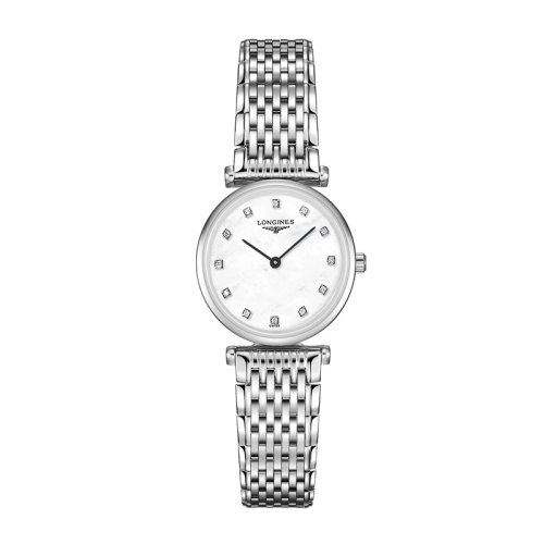 LONGINES/浪琴 嘉嵐系列 石英表鑲鉆鋼鏈白珍珠貝母表盤女表24毫米L4.209.4.87.6