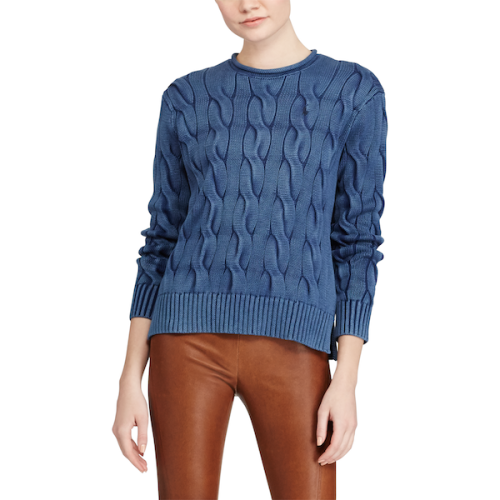 Polo Ralph Lauren/拉夫勞倫馬球 女士秋冬交織花紋全棉圓領(lǐng)短款長袖毛衣 394643