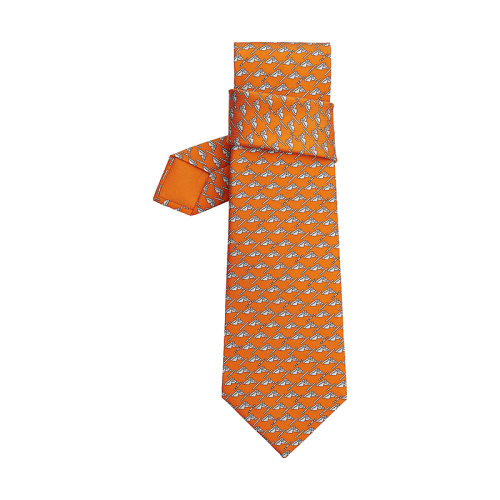HERMES/愛馬仕 22年早春新款 Colourful Jump系列 男士橙色/淺灰色/天空藍(lán)桑蠶絲領(lǐng)帶H606217T22