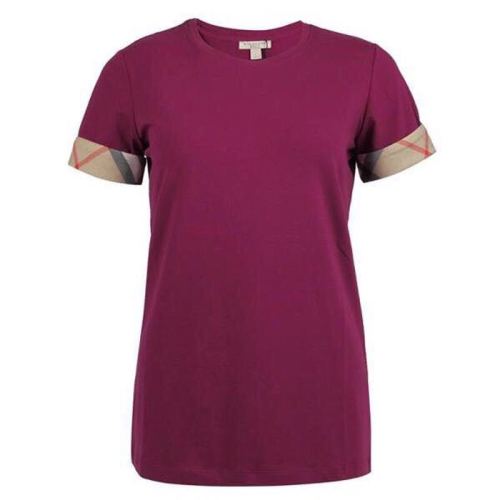 BURBERRY/博柏利 彈力棉格紋袖口半袖女士短袖T恤 3968495MA-P (批次不同新舊版標(biāo)簽除機(jī)發(fā)放)