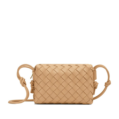 Bottega Veneta/葆蝶家 22春夏新款LOOP系列 女士迷你杏仁色I(xiàn)ntrecciato編織羊皮革單肩斜挎包680254V1G112700