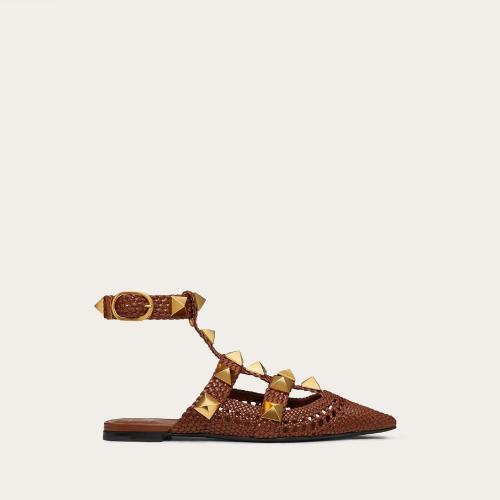  VALENTINO華倫天奴 22年秋冬 女士 平底涼鞋 BALLERINES ROMAN STUD EN NAPPA TRESSé XW2S0BY