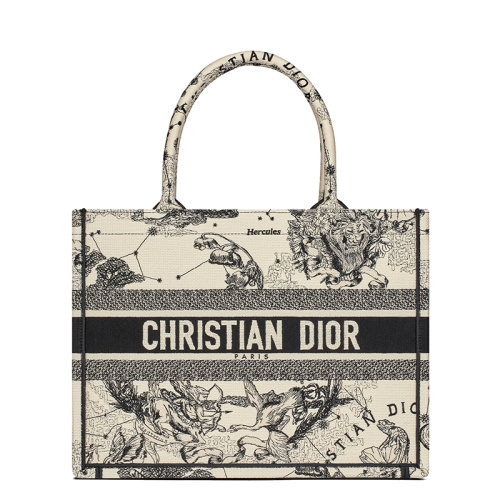 DIOR/迪奧   BOOK系列 女士小號(hào)奶白色Zodiac圖案刺繡織物單肩手提托特包M1296ZRHZ_M941